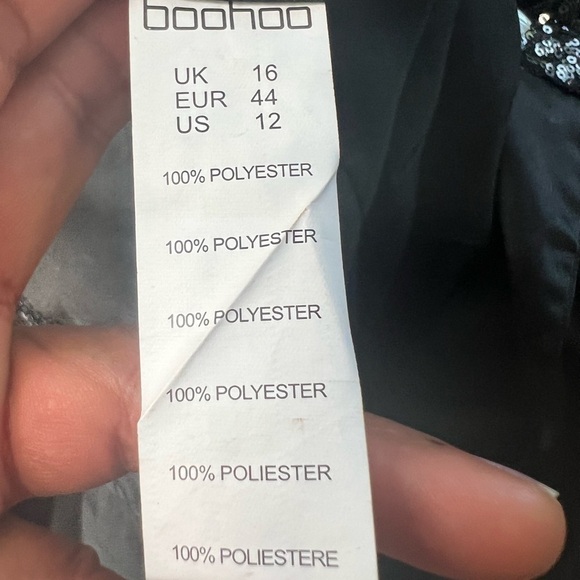 Boohoo boutique alice satin adjustable strap sequin dungaree jumpsuit size 12 - Picture 9 of 10